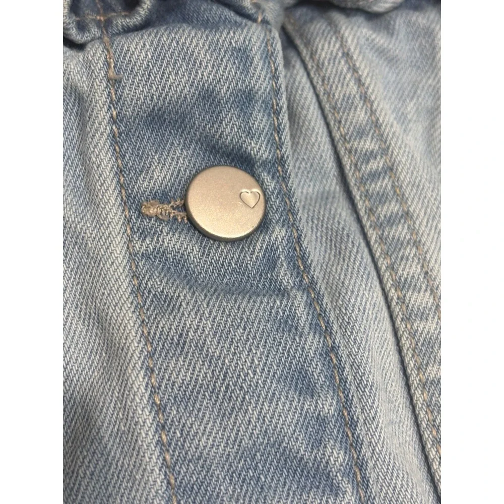 The Childrens Place Denim Jacket Kids 4T Light Wash Ruffle Heart Button Trim